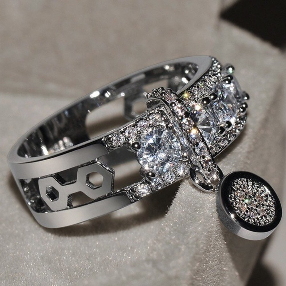 *NEW 925 Silver Round Diamond Drop Band Ring - Picture 4 of 8